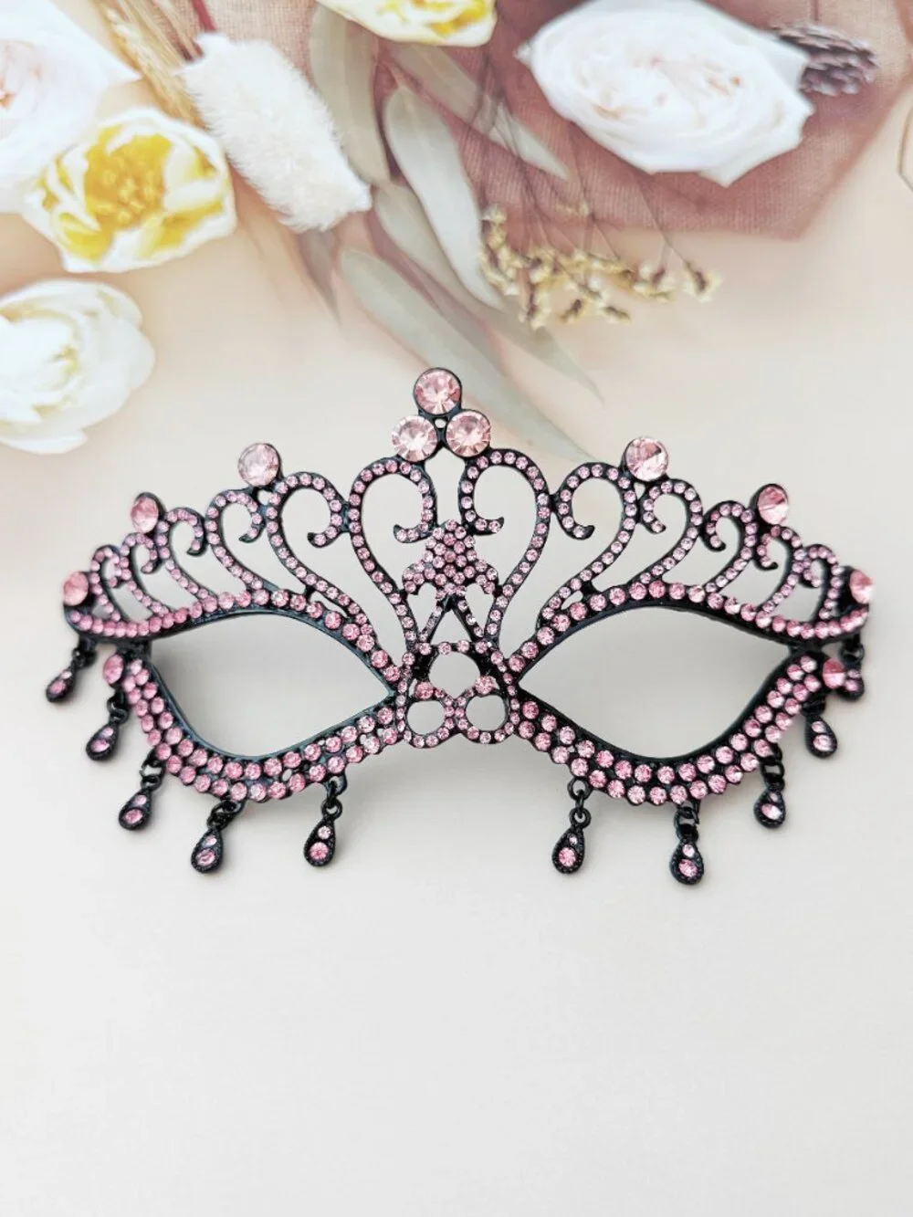 Pink Crystal Masquerade Mask, Crystal Eye Mask, Prom Ball Mask, Mardi Gras Mask